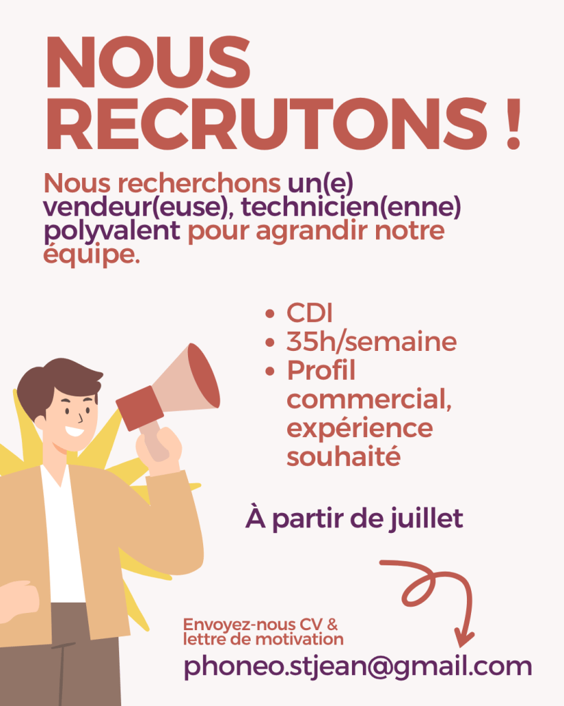 Nous recherchons un(e) vendeur(euse), technicien(enne) polyvalent pour agrandir notre équipe.